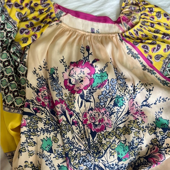 Free People M ulticolor Satin Floral Off-Shoulder Long Sleeve Top Size M - Picture 4 of 5